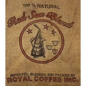 Vtg Red Sea Blend Royal Coffee CA Burlap Sack Jute Bag Kettle Pot Kitchen Decor